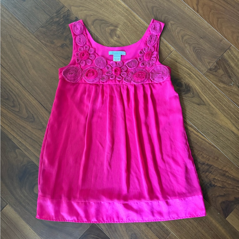 [Charlotte Russe] Barbie Pink Sleeveless Top with Floral Appliqué Neckline